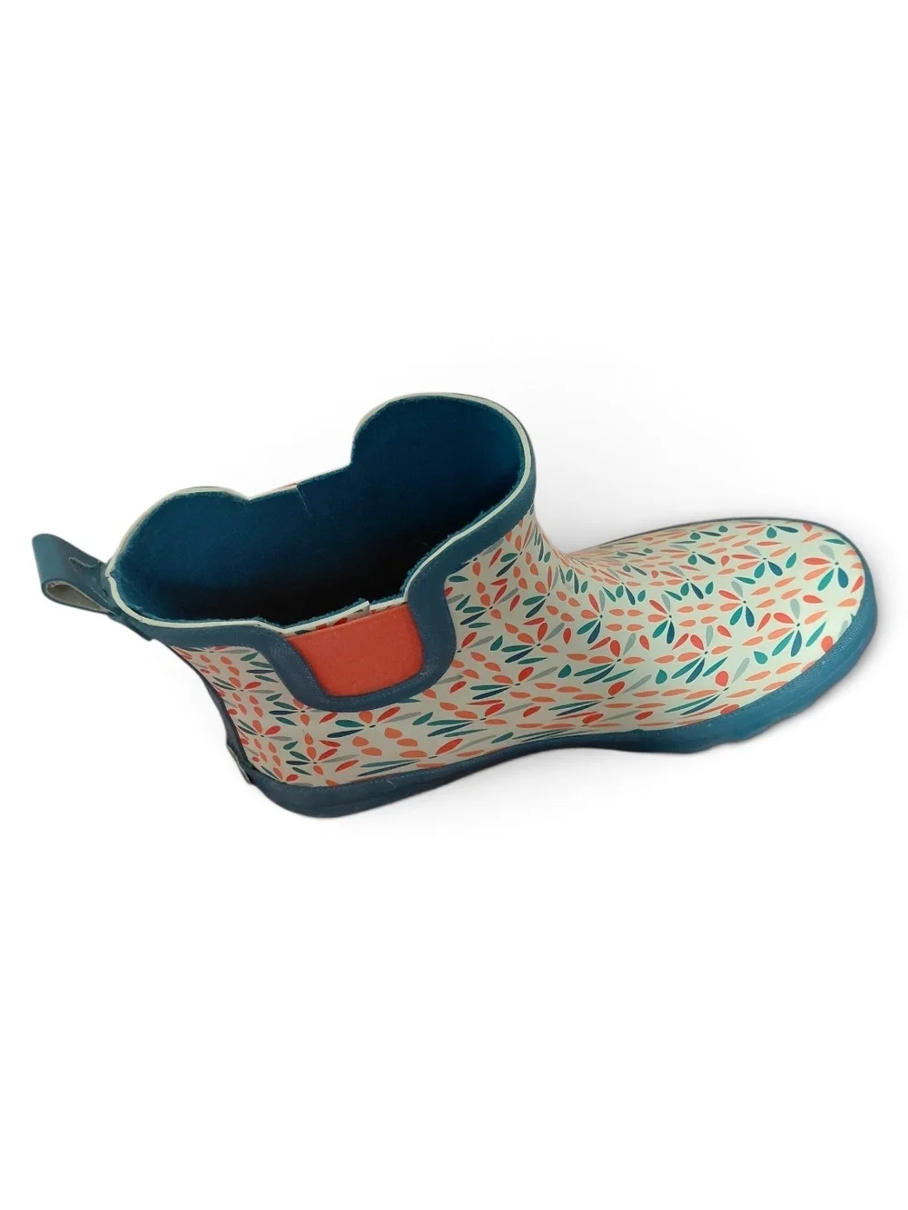 Women's Teal and Coral Floral Rain Ankle Boots